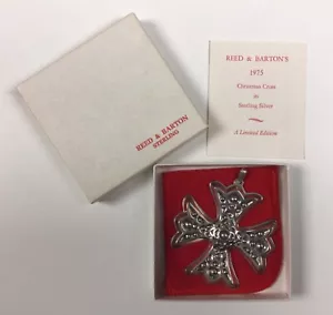 Ciondolo medaglione croce di Natale argento sterling 1975 Reed Barton nuovo con scatola - Foto 1 di 5