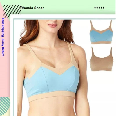 Rhonda Shear 2-pack Cotton-Blend Bra with Back Closure, Aqua Blue/Beige, XL - Image 1 of 4