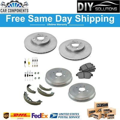 Front & Rear Ceramic Brake Pad Rear Drum Shoe & Hardware Kit w/Fluids for - Изображение 1 из 4
