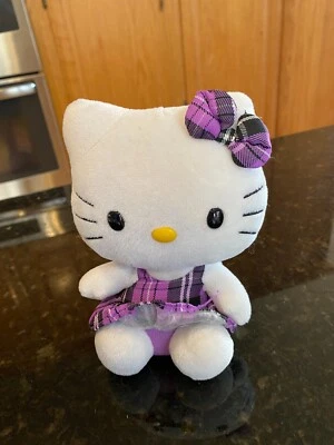 Hello Kitty Plush TY Beanie Babies Collection Sanrio Purple Plaid Dress 7” Doll - Image 1 of 3
