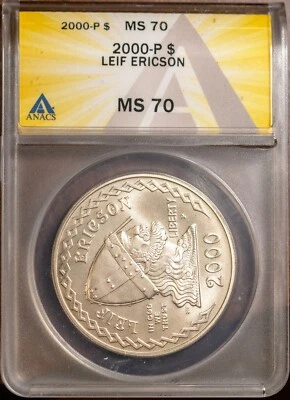 2000-P $1 Silver Leif Ericson Dollar MS 70 New ANACS # 7505348 + Bonus - Image 1 of 2