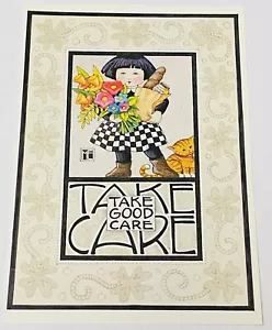 Vintage Mary Engelbreit Greeting Card Take Good Care Girl Groceries Kitty Cat - Picture 1 of 3