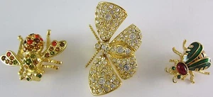 JOAN RIVERS RED GREEN BEE MULTI-COLORED CRYSTAL BEE TREMBLING MOTH PIN SET 30.5G - Picture 1 of 1
