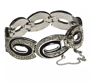 Pulsera Crown Trifari Esmalte Negro Transparente De Colección Derechos de Autor 8 Enlaces Años 60 - Imagen 1 de 11