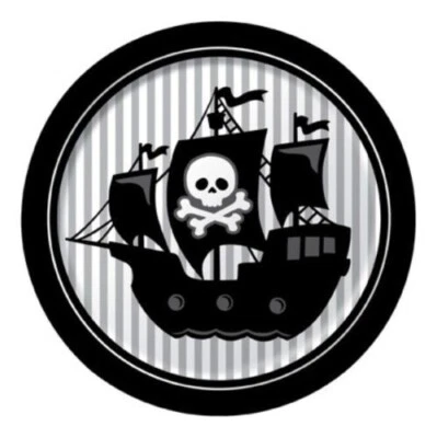 Pirate Ship Treasure Skull & Bones Ahoy Birthday Party 22cm Paper Plates x 8 - image 1 of 3