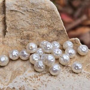 20 Sweet Little  5.65mm Pearlized Dimpled Pearl Finish Vintage Glass Beads