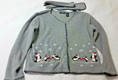 Stepanie Rogers Vintage Navidad Vacaciones Suéter Cárdigan Corbata Pingüinos Talla L Foto 1 de 4
