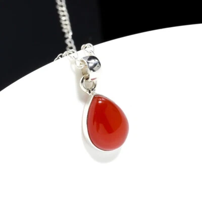 Gradevole Rosso Corniola Gemma 925 Argento Sterling Fatto a Mano Ciondolo S-41 - Immagine 1 di 4