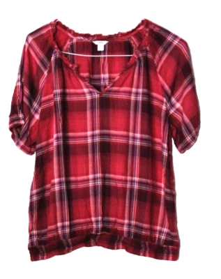 BLUSA TÚNICA SONOMA feminina tamanho 2X marrom rosa xadrez manga curta leve - Imagem 1 de 4