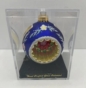 Unique Treasures Blue Hand Painted Glass Christmas Tree Ornament Vintage & Case - Picture 1 of 8