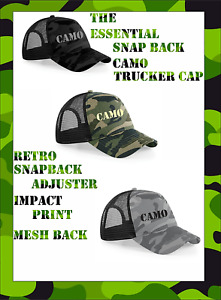 Camouflage Retro Snapback Trucker Baseball Cap Camo Impact Printed Mech Back New
