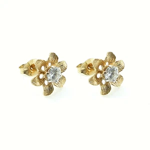 Aretes con flores de circonita cúbica de oro amarillo de 9 quilates a mano - caja gratis - Imagen 1 de 1