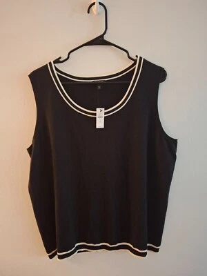 New Talbots 2X Sleeveless Sweater Top Black Ivory Stripes Career - Image 1 of 4