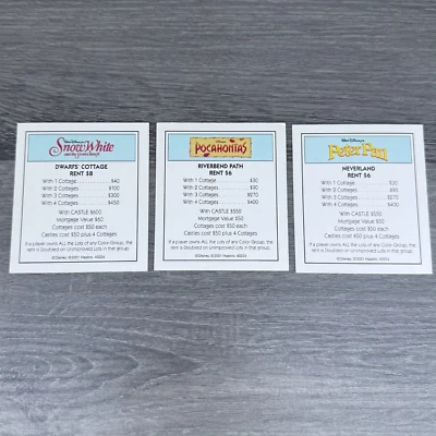 Tarjetas de título Monopoly Edición Disney 2001 piezas de repuesto Blancanieves Peter Pan Foto 1 de 4