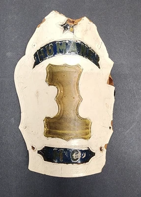 8" Leather Fire Helmet Front HUMANE 1 Mahanoy City - Image 1 of 4