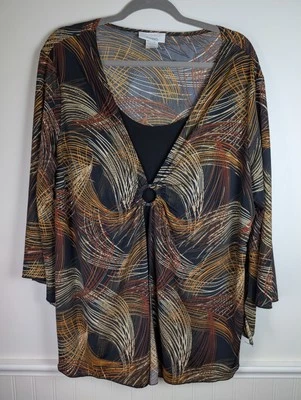 Túnica Dressbarn 3X Boho Ornamentada Campesina Top Manga Campana Marrón Fluido Regencycore Foto 1 de 4