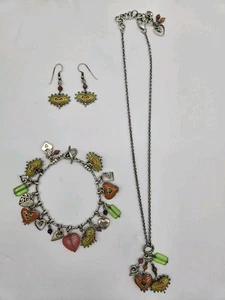 Brighton Portobello Hearts Charm Toggle Bracelet Neclace Earrings Set - Picture 1 of 10