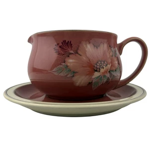 Denby Langley Damast Sauciere unbefestigter Unterteller Vintage Dusty Rose England - Bild 1 von 10