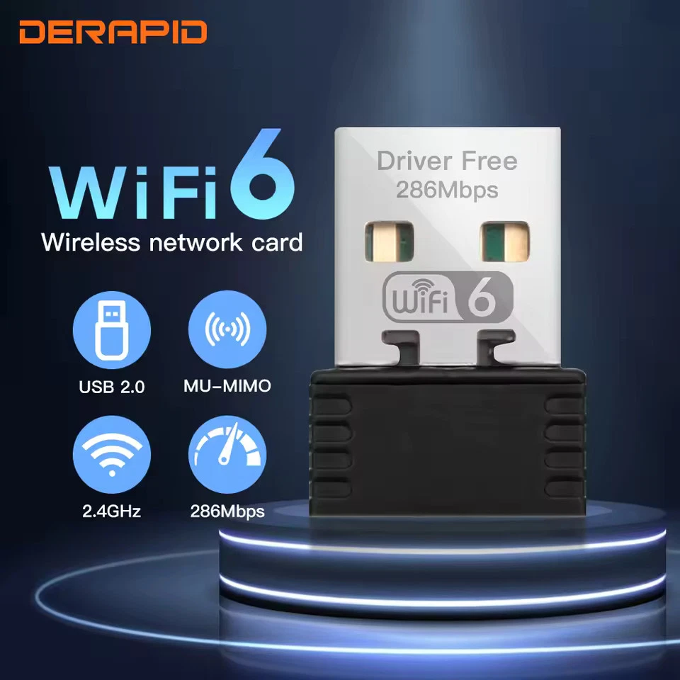 USB WiFi 6 Mini USB WiFi Adapter 2.4GHz Driver Free Wifi Dongle Win7/10/11 - Image 1 of 1