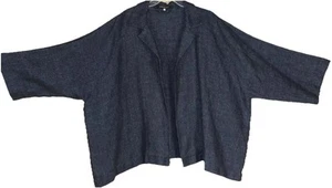 Eskandar Sz 0 JEAN Dark Indigo Denim Linen Open Oversized Elegant Jacket Woven - Picture 1 of 5