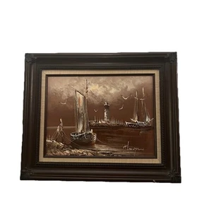 Rikard Lindstrom Original Oil On Canvas Nautical Painting Signed & Framed 18x22 - Picture 1 of 14
