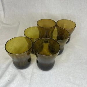 Mexican Amber Bubble Glasses Old Fashion Low Ball Juice Art Glass Set Of 6 - Picture 1 of 5