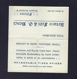 Tarjeta comercial italiana de 1920 / membrete - Ernesto Jeoi & G. Benci Florencia Italia - Imagen 1 de 2