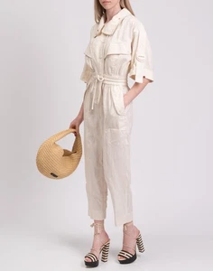 RRP €1200 ZIMMERMANN Linen Jumpsuit AU2 US8 UK12 M Cropped Drawstring Waist - Picture 1 of 10