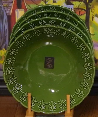 4  Maioliche Jessica Italy Christmas Green Dinner Pasta Bowls 9 1/8" NEW - Image 1 of 4