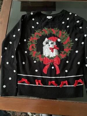 Suéter Xhilaration Navidad Gato Fiesta Vacaciones Amante de los Gatos Maestro Arcos Pequeño L Foto 1 de 4