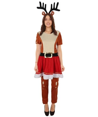 Women's Reindeer Costume, Fun Holiday Outfit with Antlers – Christmas Party - Image 1 of 4
