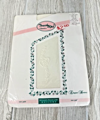 Vtg Benjamin Walk Women's Ivory Hosiery Thigh High Lace Top Flocked Hearts USA - Image 1 of 4