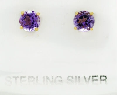 GENUINE 1.22 Cts AMETHYST STUD EARRINGS 14K YELLOW GOLD PLATED (.925) - NWT - Image 1 of 4