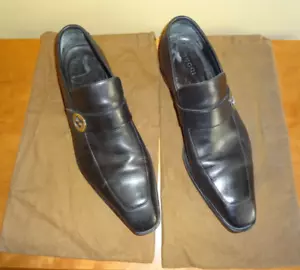 Men's Gucci Black Leather Double "G" Loafer Style 114416 in size 10 D - Picture 1 of 12