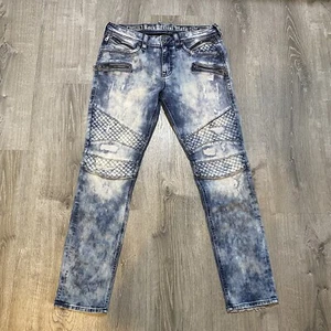 Rock Revival Moto "Gayle" Jeans blau Batik Reißverschlüsse Stretch Herren Größe 34 x 32 - Bild 1 von 8