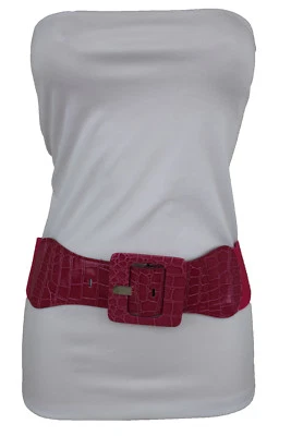 Women Fashion Elastic Belt Pink Stretch Waistband Square Buckle Plus Size M L XL - Image 1 of 4