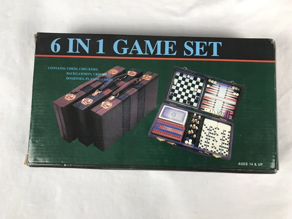 6-in-1 Game Set Dominoes Chess Checkers Cribbage Backgammon Cribbage Deck Cards - Image 1 of 4