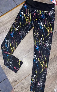 Justice sz 12 rainbow splatter paint black leggings 80’s stranger Things Style - Picture 1 of 5