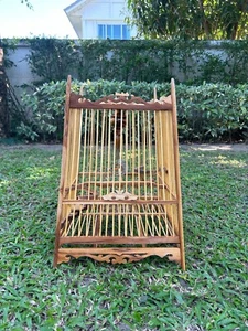 Wood Bird Cage 17 sticks with Hanger Thai Handmade - Picture 1 of 4