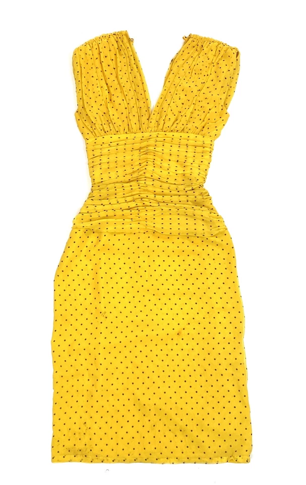 70s Dress Wayne Clark Aline Marelle Silk Chiffon Ruched Gathered Overlay Small 4 - Image 1 of 4