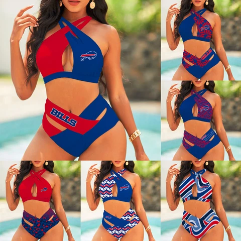Buffalo Bills Womens 2 Pieces Bikini Set Push Up Swimsuit Cut Out Swimwear Gift Cover