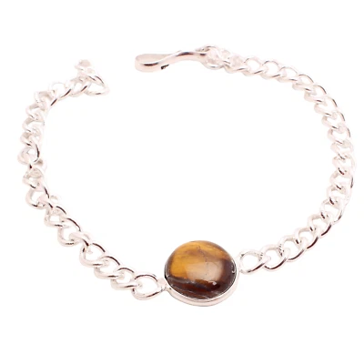 Bracciale In Pietra Tigre Placcato In Argento Fatto A Mano Gioiello Regalo 9 G - Immagine 1 di 3