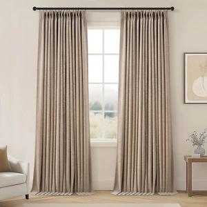 Pinch Pleat 100% Blackout Curtains 84 Inch Length 2 Panels Set, Dark Linen Room - Picture 1 of 9