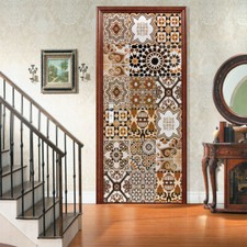3D Wall Art Door Retro Floral Pattern Sticker PVC Decal Self-adhesive Wrap Mural