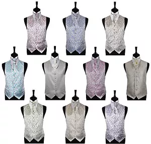 Men's Scroll Special Occasion Wedding Groom Waistcoat & Cravat - Size 34" - 60" - Picture 1 of 19