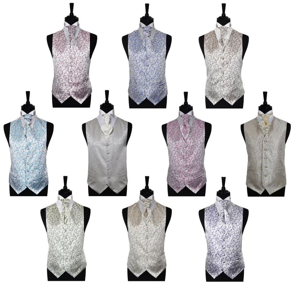 Men's Scroll Special Occasion Wedding Groom Waistcoat & Cravat - Size 34" - 60" - Image 1 of 1