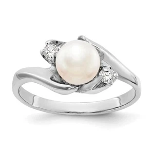 14k White Gold 6mm FW Cultured Pearl AA Diamond ring - Picture 1 of 5