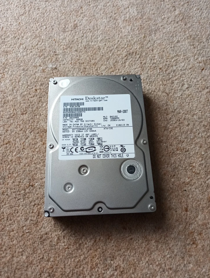Hitach 400gb 3.5 inch ide hard drive - Image 1 of 1