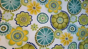 YELLOW GREEN BLUE RETRO FLORAL BURST DESIGN 4.5 yrd. Remnant UPHOLSTERY FABRIC - Picture 1 of 3