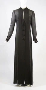 Vera Wang braun Knoten Knopf bestickt Manschette transparente Seide langer Mantel Overlay Morgenmantel 6 - Bild 1 von 12